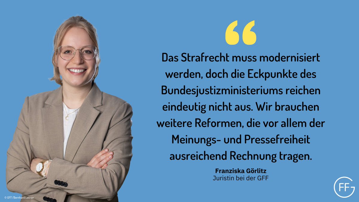 Wird das Strafgesetzbuch #StGB endlich modernisiert? Wir haben die #Eckpunkte des @bmj_bund geprüft & Franziska Görlitz & @DavidWerdermann ziehen Bilanz: Die Vorschläge gehen nicht weit genug, unsere Fälle zeigen dringenden Änderungsbedarf 🧵. freiheitsrechte.org/uploads/docume…