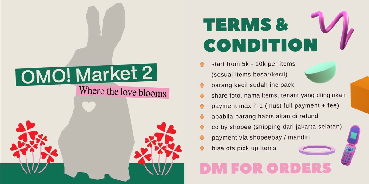 🎀 OPEN JASTIP OMO MARKET VOL. 2 🧤✴️
by <a href="/nothyucks/">nad ★ open rent ip 15 pro max</a> ⊹ ˚ .

🧼 tnc on pict
🧼 2 - 3 march, bakal otw pagi
🧼 ada grup order &amp; live shopping
🧼 open pick up barang yg sudah pre order
🧼 bakal mampir ke all booth &amp; dicariin items nya

dm mee for order or if you have any question 💭