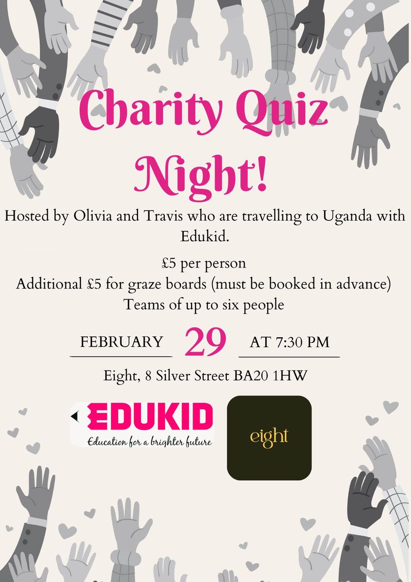 LoveYeovil's tweet image. Charity quiz Night!✅

Do you love a quiz? If so come along to Meet at eight and support their charity quiz night!

📆29th February|7:30pm
📍Eight, 8 Silver Street BA20 1HW
🎟️£5 per person, Email info@meetateight to book your team!

#LoveYeovil #MeetatEight #Charityquiznight