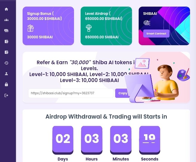 🪂 Airdrop Shiba Ai 🔥 
💰 Signup and Get FREE 30,000 Shiba Ai 🎁 
💰 Earn 10,000 ShibaAi per referral 🎁 
👉 Join: shibaai.club/signup?my=3623… 🎁 
💎 Withdraw in 2days 

#allairdrops #cryptogems #airdrops #airdropexplorer @cctip_io