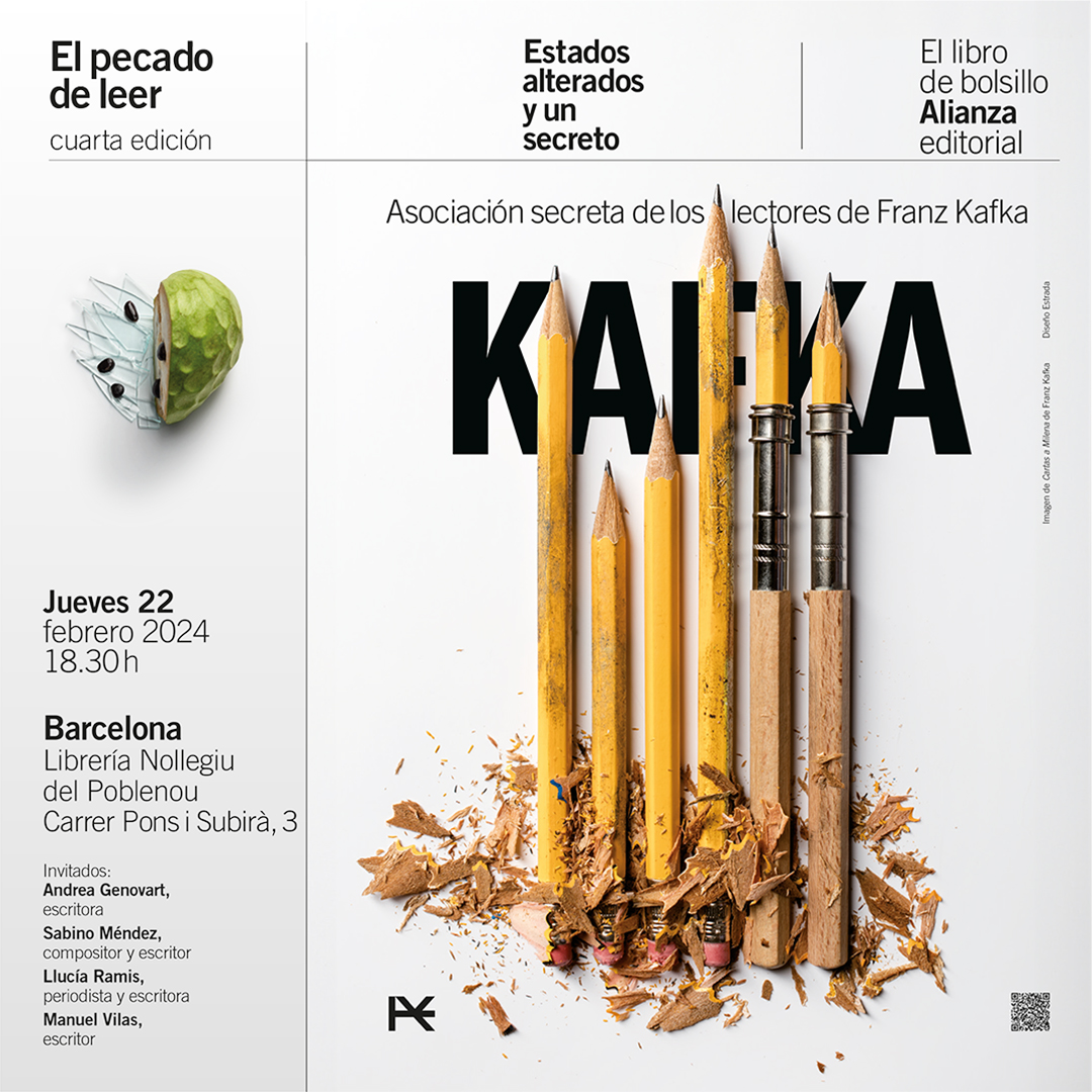 Hoy (22 de febrero) comenzamos el ciclo de encuentros #elpecadodeleer de @alianza_ed con la Asociación Secreta de los Lectores de #Kafka. Esto es en @Nollegiu (BCN) y participan Manuel Vilas @Granvilas , Andrea Guenovart, Sabino Méndez @sabinomenendez,  Llucia Ramis @lluciaramis