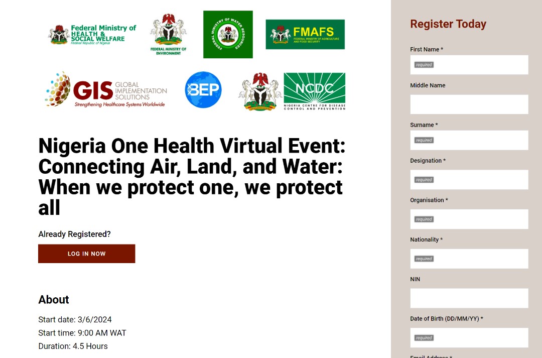 NCDCgov's tweet photo. 🌍Register To Attend 

#OneHealth is not a new concept, but it has become more important in recent years.

On the 6th of March, in collaboration with other #onehealth stakeholders and support from Global Implementation Solutions, we will be delving into in-depth discussions on "Connecting Air, Land and Water: When we protect one, we protect all"

Register to join in⬇️
https://t.co/z1we0D0a1J