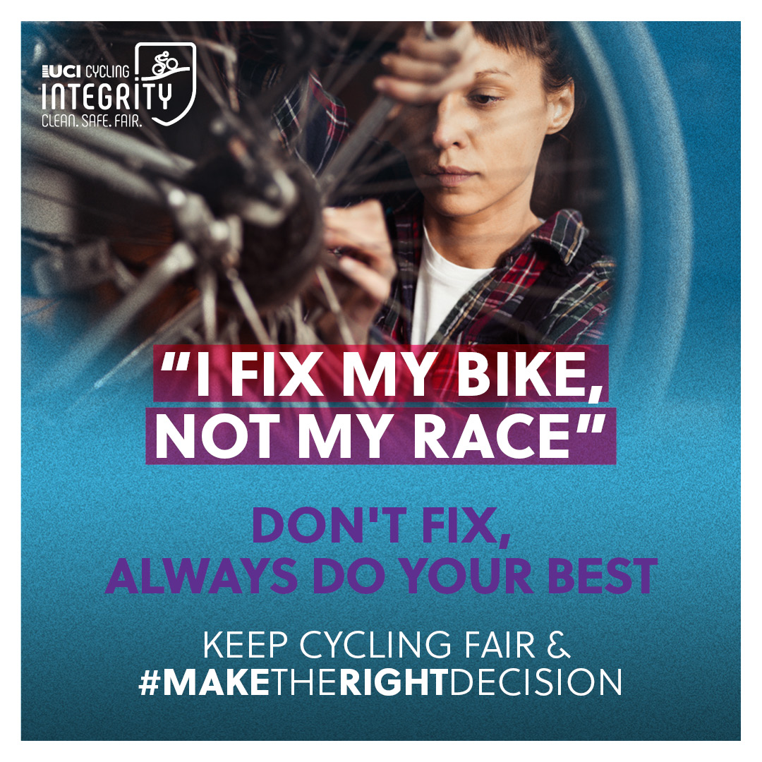 UCI_cycling's tweet photo. Keeping our sport fair 🤝
 
Today we launch Fair Cycling, a campaign to raise awareness about all forms of competition manipulation. ❌
 
Together we have the responsibility to protect our sport and the integrity of cycling competitions. 🚲
 
More information below 👇