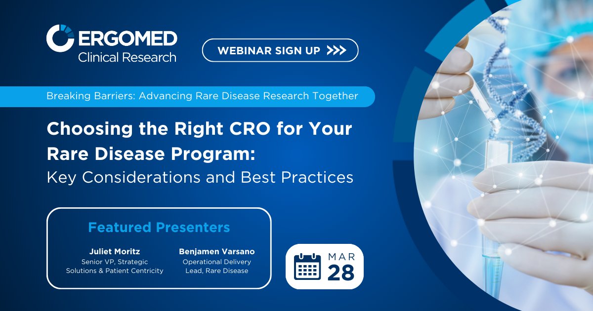 OPEN FOR REGISTRATION - Seeking the right CRO for your rare disease program?

Join us for an insightful webinar on March 28th with Ergomed rare experts, Juliet Moritz and Benjamen Varsano.

Register now: obi41.nl/y5kspcu7