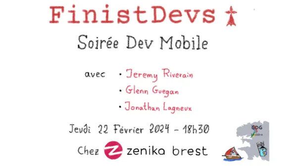 FinistDevs's tweet photo. Ce soir c'est #FinistDevs ! 
Rejoignez-nous chez @ZenikaBrest pour la soirée FinistDevs dédiée au développement mobile. Flutter, Expo &amp; partage de composants au programme. On vous attend ! 
Inscrivez-vous 👉 https://t.co/DlTKdceEEI #FinistDevs #DevMobile https://t.co/ZKheoeD4zj