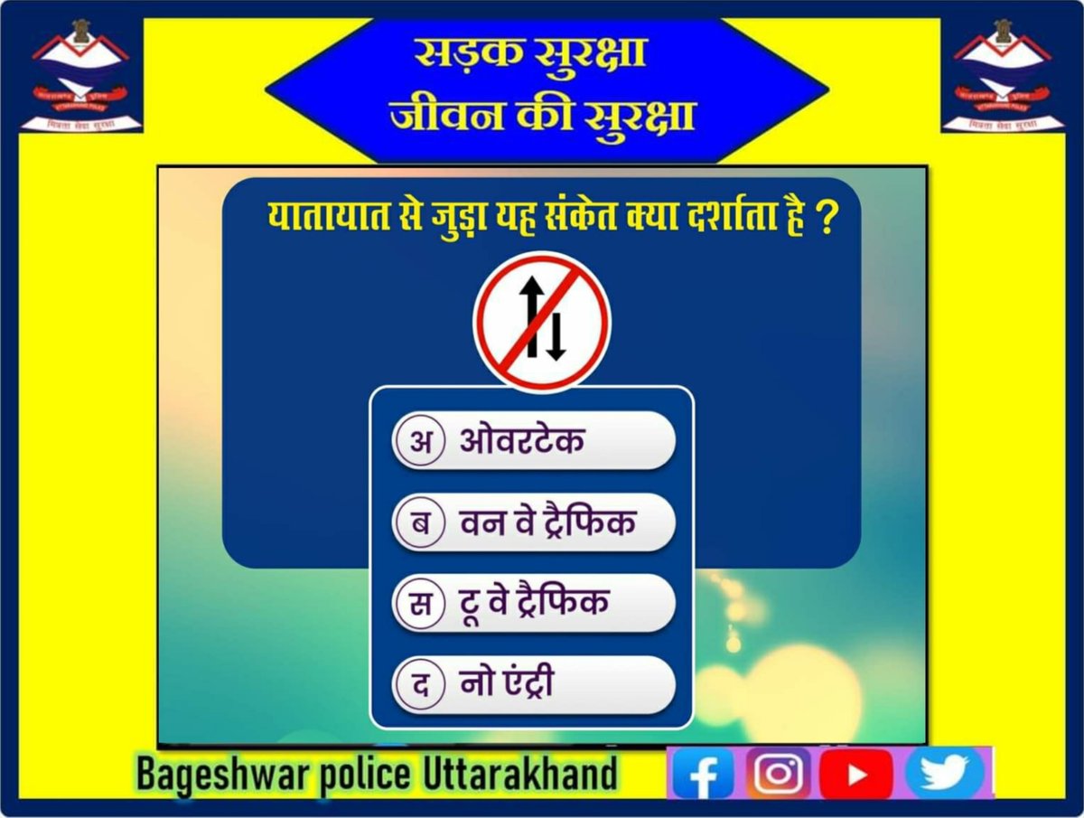 यातायात चिन्हों को पहचानें..
#UttarakhandPolice 
#trafficsignal 
#fallowtrafficrules 
#RoadSafetyFirst