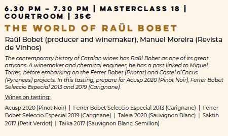 MasterClass: The World of Raül Bobet, next Saturday 24th Feb at Palàcio da Bolsa in Oporto. We will wait for you!