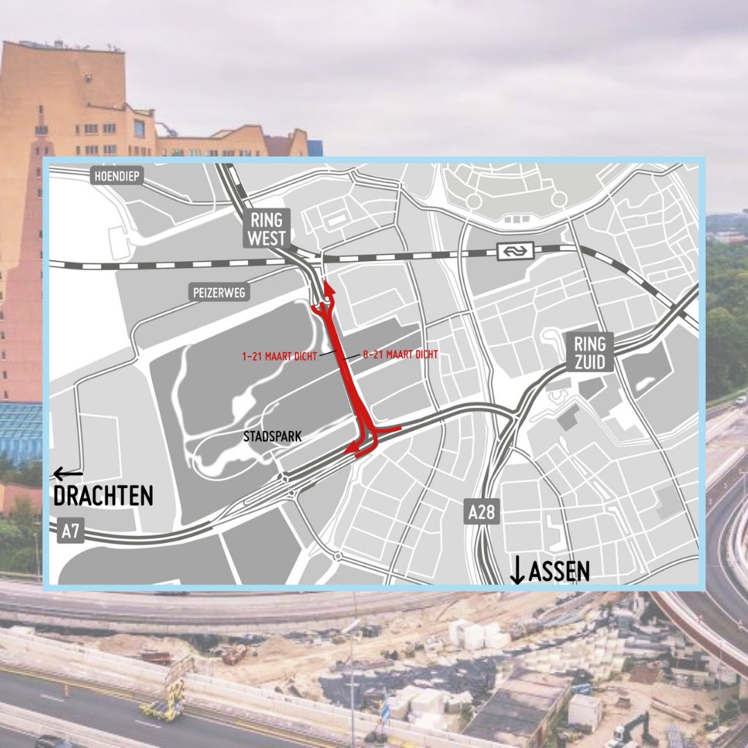 🚗 Reizigers naar #ZernikeCampus opgelet: wegafsluiting Ring West 1-21 maart! Attention travelers to Zernike Campus: road closure Ring West 1-21 March! campus.groningen.nl/nl/about-campu…