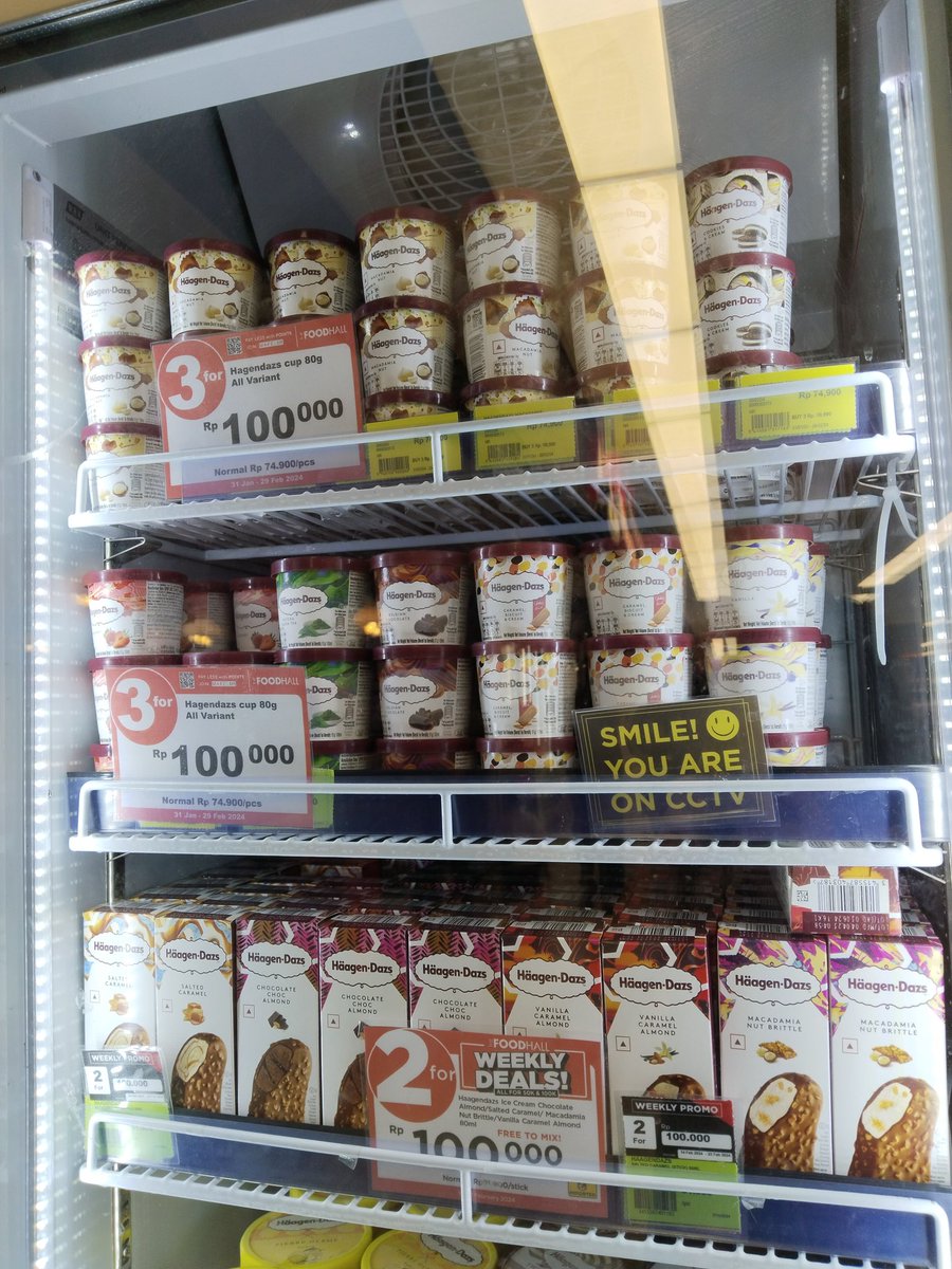 プラスナFOODHALLにてハーゲンダッツRp74,900が3つでRp100,000に！！2/29まで。
(奇跡的に保冷バッグ持ってた自分を褒め称えたい🥹👏)