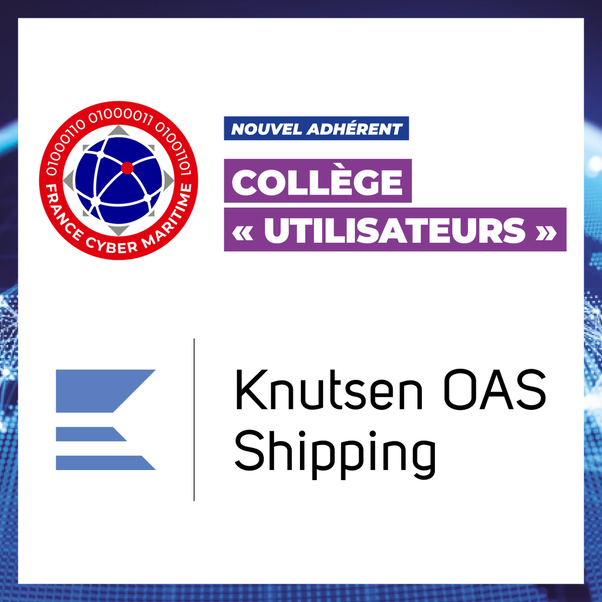 [ 👋 Bienvenue à notre nouvel adhérent : Knutsen LNG France ] Knutsen LNG France est la filiale française de Knutsen Group qui possède de nombreux méthaniers. Elle arme 11 navires, tous sous pavillon français. En savoir plus : linkedin.com/company/knutse…