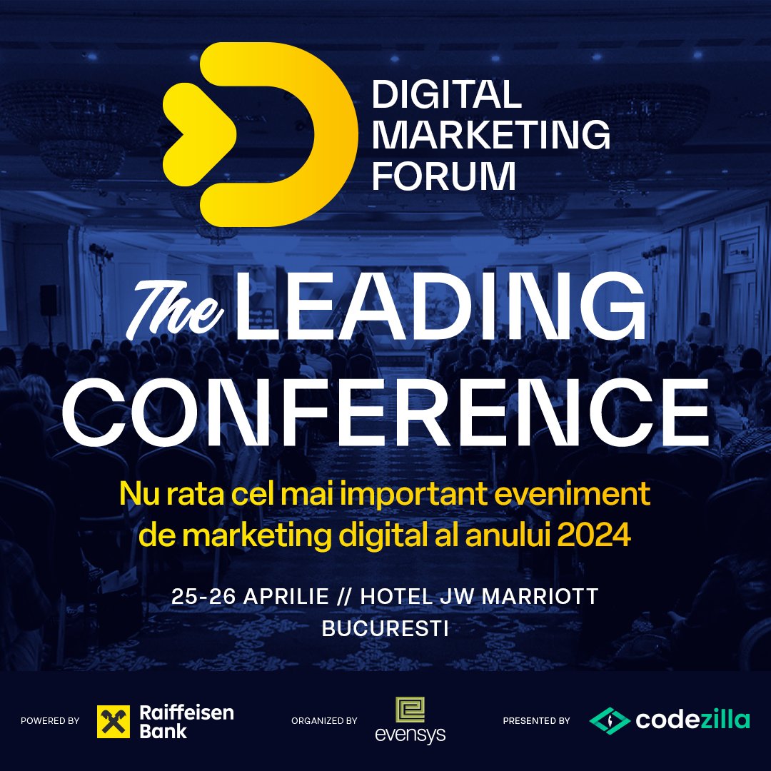 digitalforum's tweet photo. Pe 25-26 aprilie, vino la Digital Marketing Forum,  unde specialisti din companii si agentii cu rezultate dovedite aduc cele mai bune strategii digitale care te vor ajuta sa redefinesti succesul campaniilor tale in 2024.
👩🏼‍💻 Inscrie-te pe https://t.co/sRL8UDkZQA!
#digitalforum24 https://t.co/Df5dnGlKqB