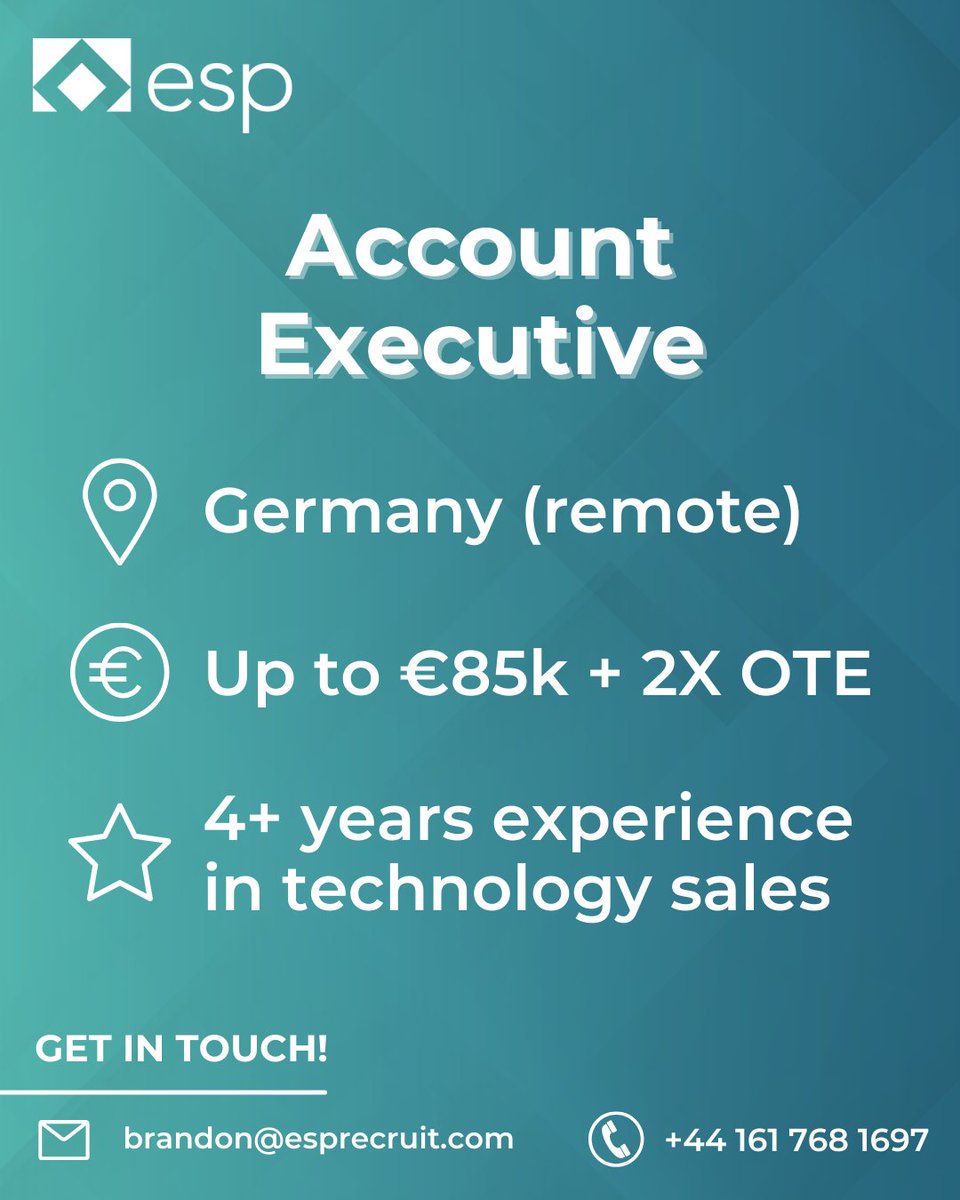 We are looking for an Account Executive! 📣

Join a Highly exciting SaaS vendor within the data management, protection and migration space. 🙌

New Business hunting role covering covering the public sector 🚀

World wide operation as they operate throughout EMEA, APAC and Ame ...