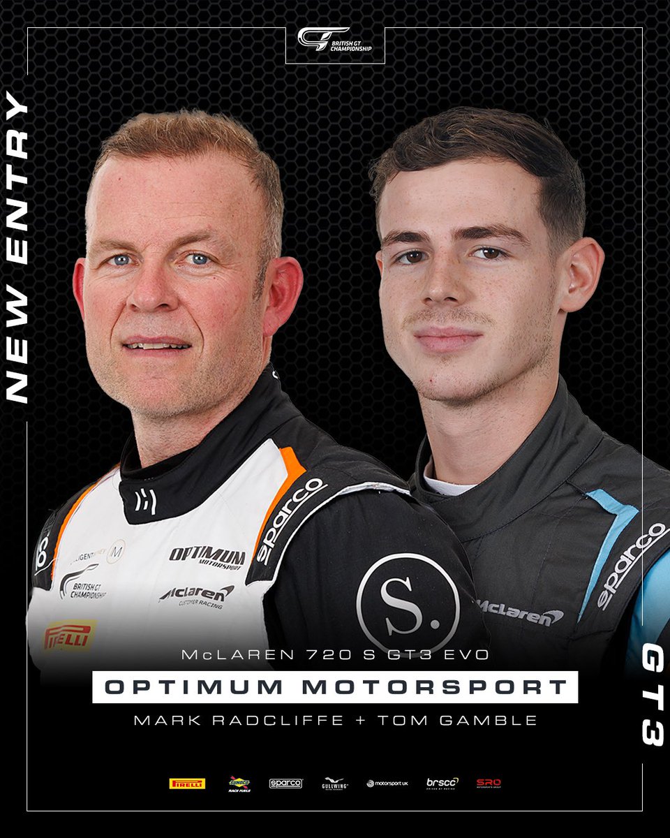 2024 GT3 ENTRY

Tweaked livery. New Pro. McLaren factory ace Tom Gamble joins Mark Radcliffe at Optimum Motorsport this year.

MORE britishgt.com/news/1018