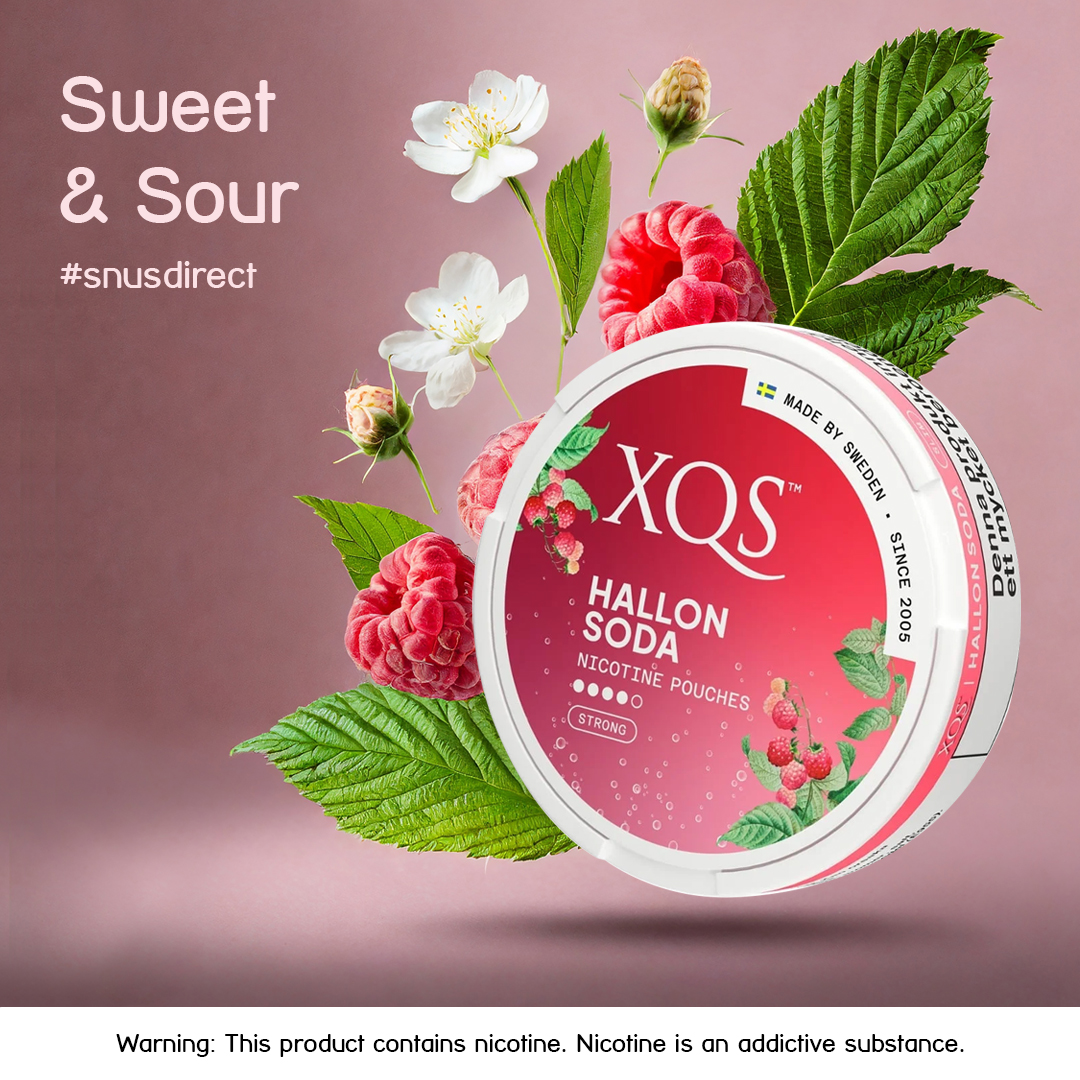🍇💥 Satisfy your fruity cravings with XQS Hallonsoda Strong! 🤩 This Swedish raspberry soda flavored nicotine pouch strikes the perfect balance between sweet and sour, giving you a burst of flavor in every pouch. #snusdirect