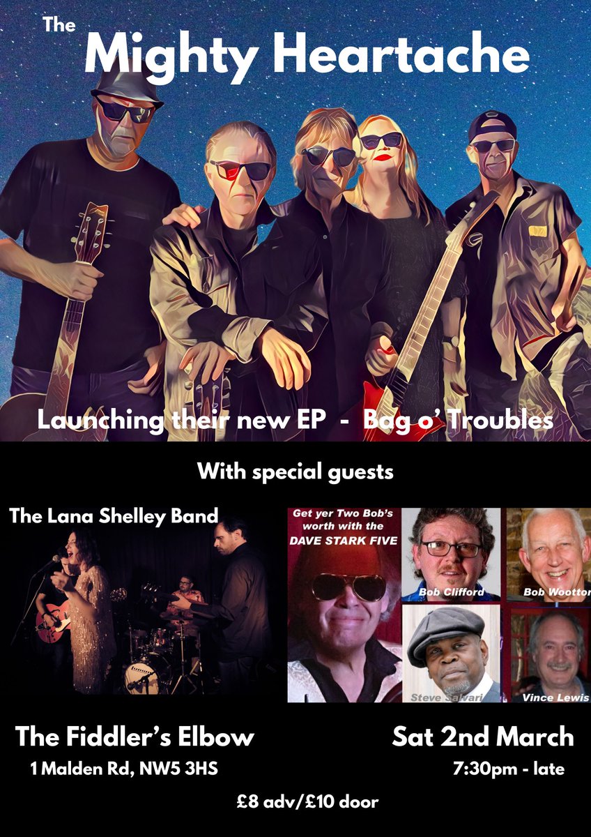 Join us for our **NEW** E.P. “Bag O’ Troubles” launch gig @FiddlersCamden Saturday 2nd March!! Great guest line-up with The Lana Shelley Band & The Dave Stark Five. S’gonna be fun!! Tix £8 adv/£10 on door tickettailor.com/events/zbe/114…