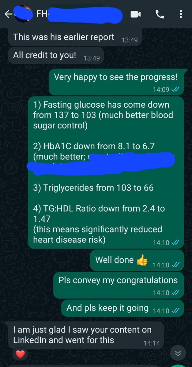 FITholic_Health's tweet image. 🔥 Sharing #ProgressReport of Mr K (70 yr old), diabetic for 10+ years. 

💚 His son approached me for Metabolic Health Consultation for the whole family. 

✅ These are the results in 4 months! Low carb, healthy proteins and fats. Plus daily walks.

💯 Gratifying to see such…