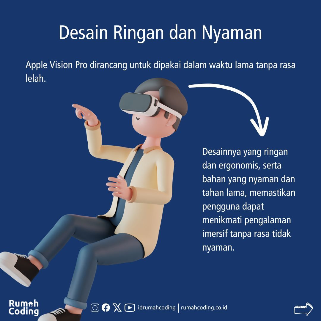 idrumahcoding's tweet image. Apple Vision Pro adalah perangkat yang revolusioner yang memiliki potensi untuk mengubah cara kita hidup dan bekerja. Fitur-fitur canggihnya membuka pintu ke dunia baru yang penuh dengan berbagai macam kemungkinan.

#AppleVisionPro #MixedReality #ARVR #TeknologiMasaDepan