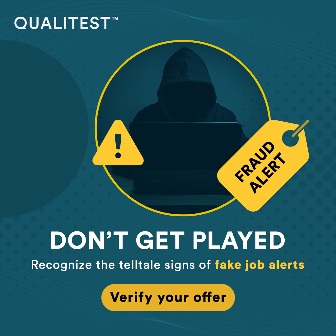 Please be wary of #scammers pretending to be Qualitesters, and offering bogus job opportunities.
Qualitest will NEVER ask for payment for employment.
Please verify your offer's authenticity here bit.ly/4bOQjNW
#FraudAlert #FakeJobAlert #JobScamAlert #VerifyJobOffers