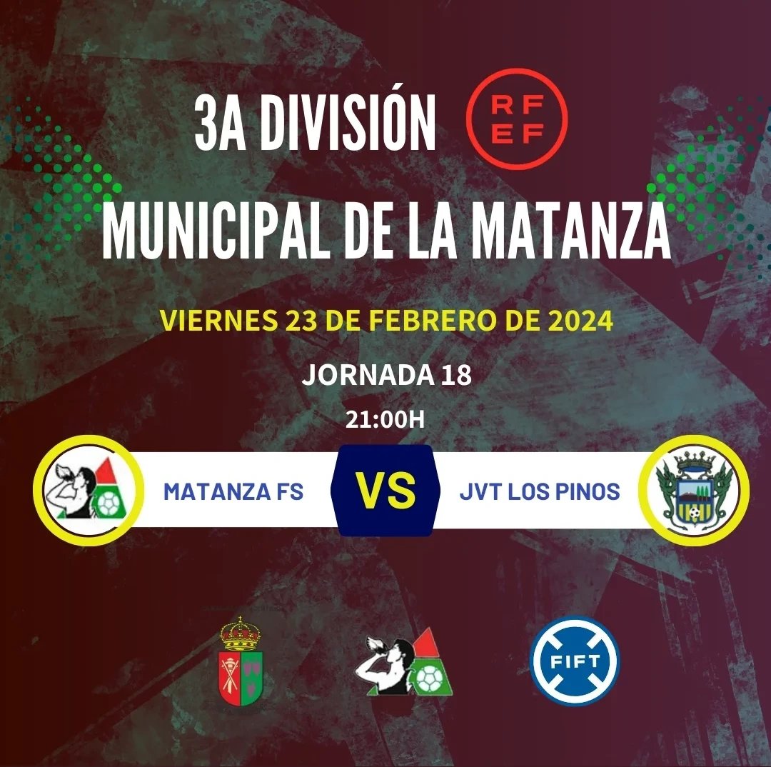 MatanzaSala's tweet photo. #VAMOSMATANZA

SENIOR (@SalaCanario):

23 de Febrero de 2024.
3a División - jornada 18 (21:00h).
Municipal De La Matanza.

@MatanzaSala - Juv. Los Pinos FS

¡SE PUEDE! ⚽💪

¡VAMOS MATANZA! ⚫🔴🟢

#JuntosSomosFuertes #Matanzafs #3aDivision #RFEF #FIFT #Futsal #IslasCanarias https://t.co/W1LrZVLQz9