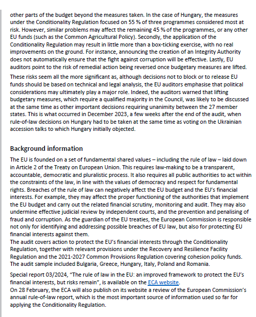 📢New report out today by @EUauditors - on #RuleOfLaw⚖️in the 🇪🇺 Auditors found: ✔️EU’s new rule-of-law safeguards are a commendable step forward ⚠️But there are 'chinks in the armour' 🔗Full report and press release in 24 EU languages eca.europa.eu/en/news/NEWS-S…