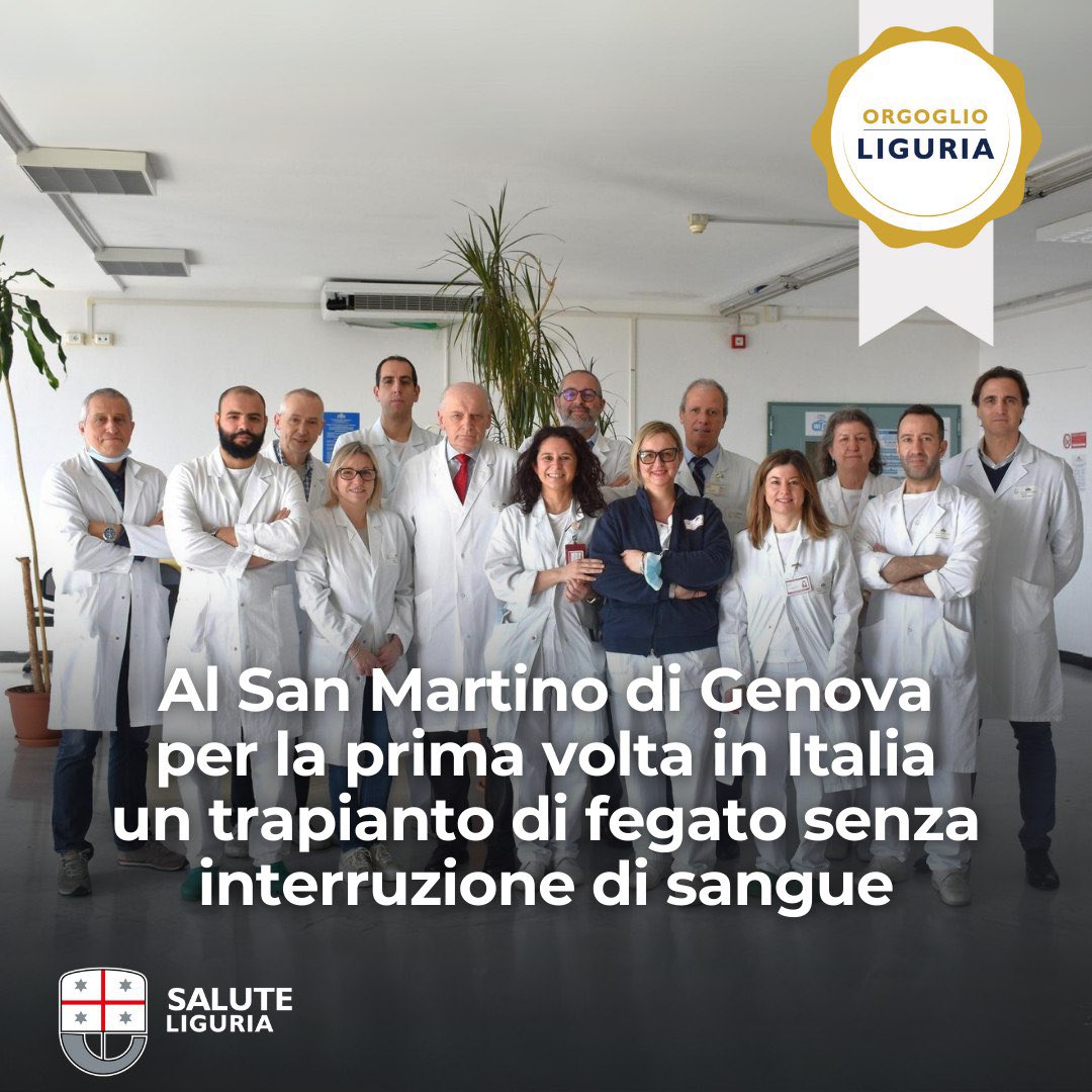 👨‍⚕️ Effettuato presso il @SanMartino_Ge il #trapianto di un organo senza interrompere la circolazione sanguigna al proprio interno: è la prima volta che succede in Italia e conferma l'eccellenza dell'ospedale ligure a livello nazionale  
 
#OrgoglioLiguria