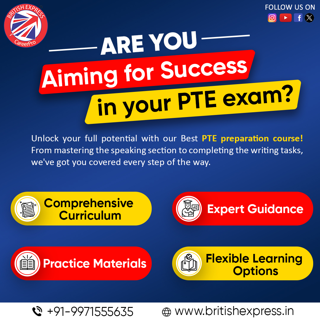 Dreaming of acing your PTE exam?  Stop dreaming and start achieving! Our PTE prep courses are tailored to help you succeed.
Join us on the path to success.📚

🌐Website: bit.ly/3kkoWoL
📞Phone: +91-9971555635
.
.
#pte #pteexam #ptespeaking #pteresult #pteexampreparation