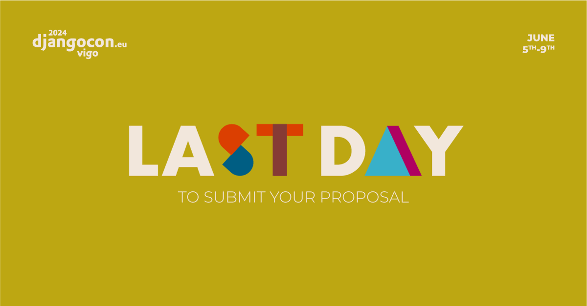 DjangoConEurope's tweet photo. Today is the LAST DAY to submit your proposal for DjangoCon Europe 2024! Don't miss this chance to share your insights and experiences with the community.
When in doubt, submit your talk: https://t.co/SvpF9GfvJV ππ
#djangoconeu24 #lastdaytosubmit https://t.co/6q6cku2ZY0