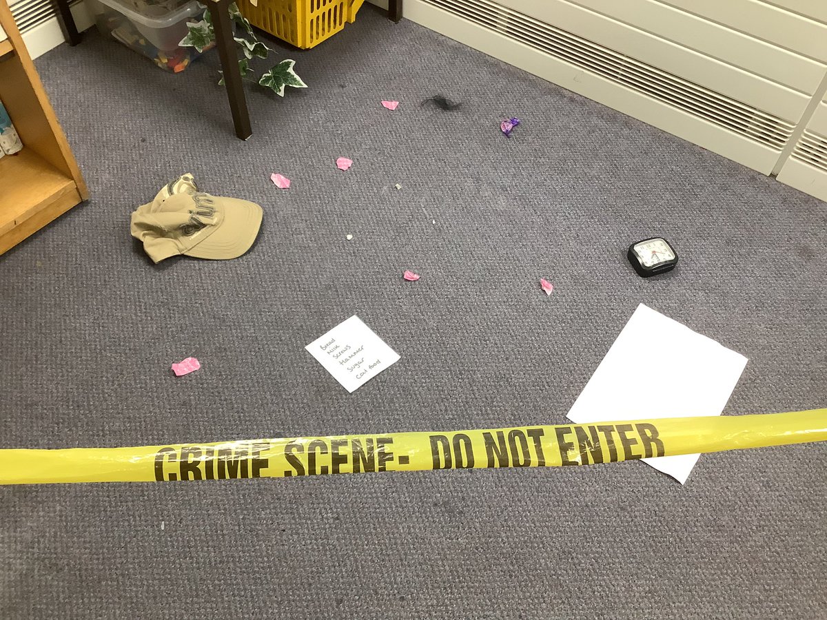 NewMillJrSchool's tweet photo. Unfortunately, some nefarious activities have occurred in the Year 6 classrooms. We have preserved and cordoned off the crime scene. Fortunately, we have @ThinkForensic to help us solve the mystery. #WhoDunnit #NMJSScience https://t.co/ACzDdxRj7P