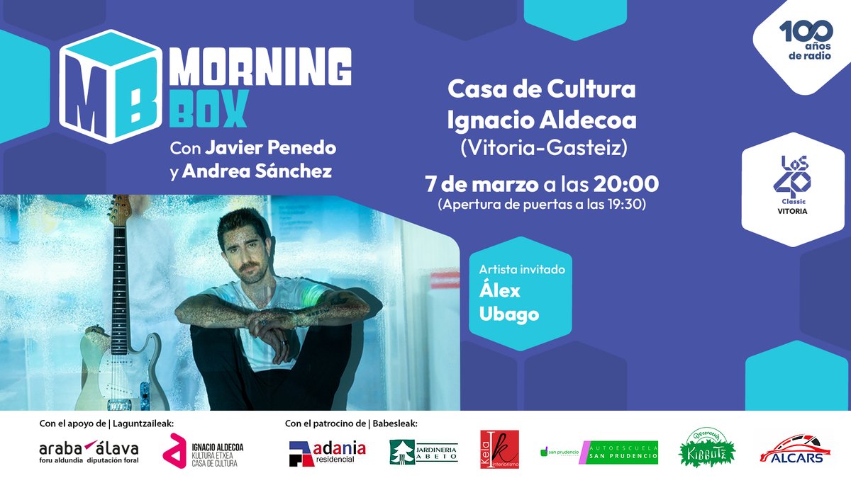 El show en directo de <a href="/MorningBox_/">Morning Box</a> viaja a Vitoria-Gasteiz con un invitado muy especial: <a href="/AlexUbagoficial/">Alex Ubago Oficial</a>.

📆El 7 de marzo a las 20h, <a href="/javierpenedo/">Javier Penedo</a> y <a href="/soylasirenitaa/">Andrea</a> te esperan con un espectáculo único. 

🔗 ¡Descarga ya tu invitación! los40.com/2024/02/22/el-…