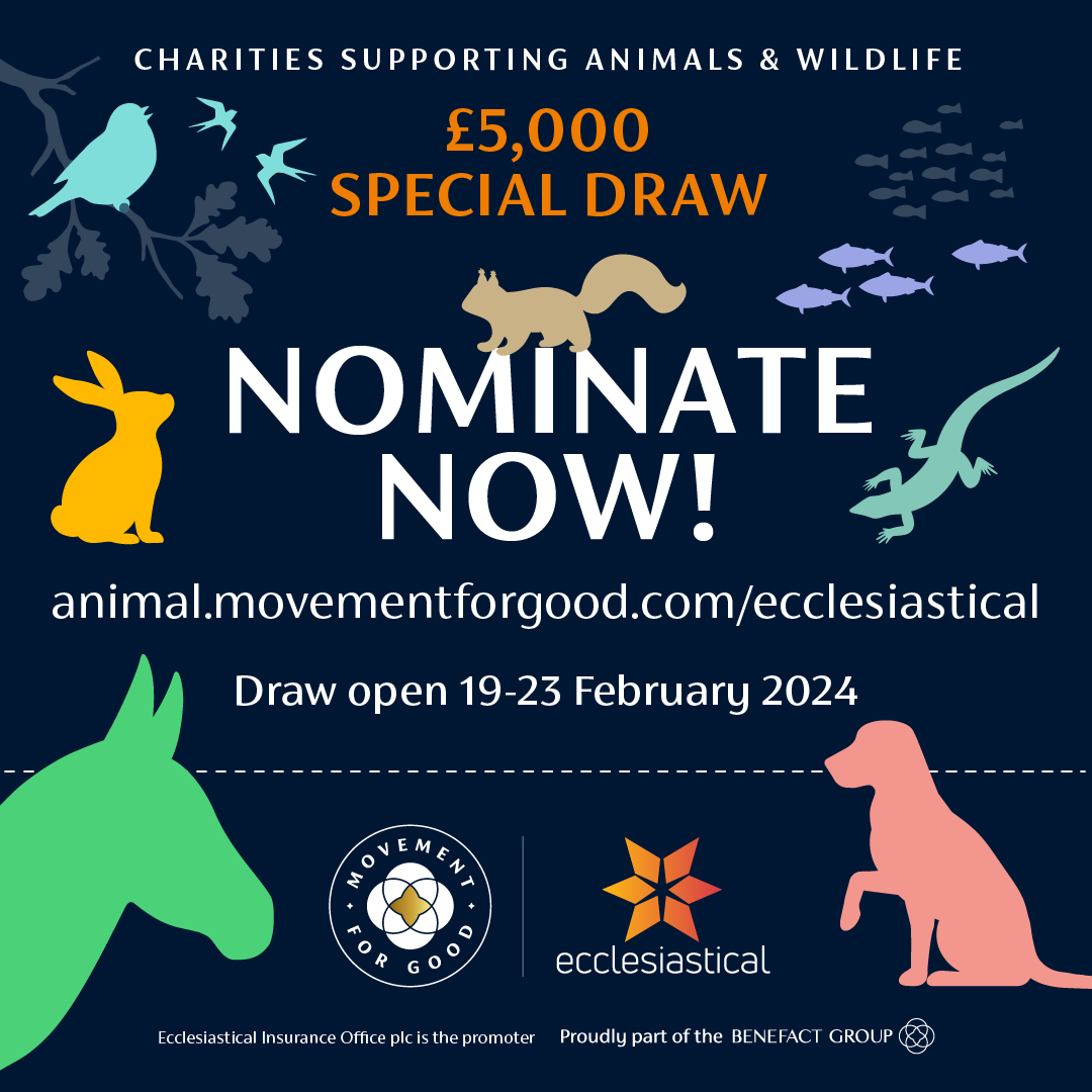 Last year <a href="/benefactgroup/">Benefact Group</a> awarded £200,000 to 40 charities through their special draws, and we’re excited to share that they’re back this year! 

Starting with animals &amp; wildlife, nominate a charity in the special draw for a chance of winning £5,000: animal.movementforgood.com/ecclesiastical