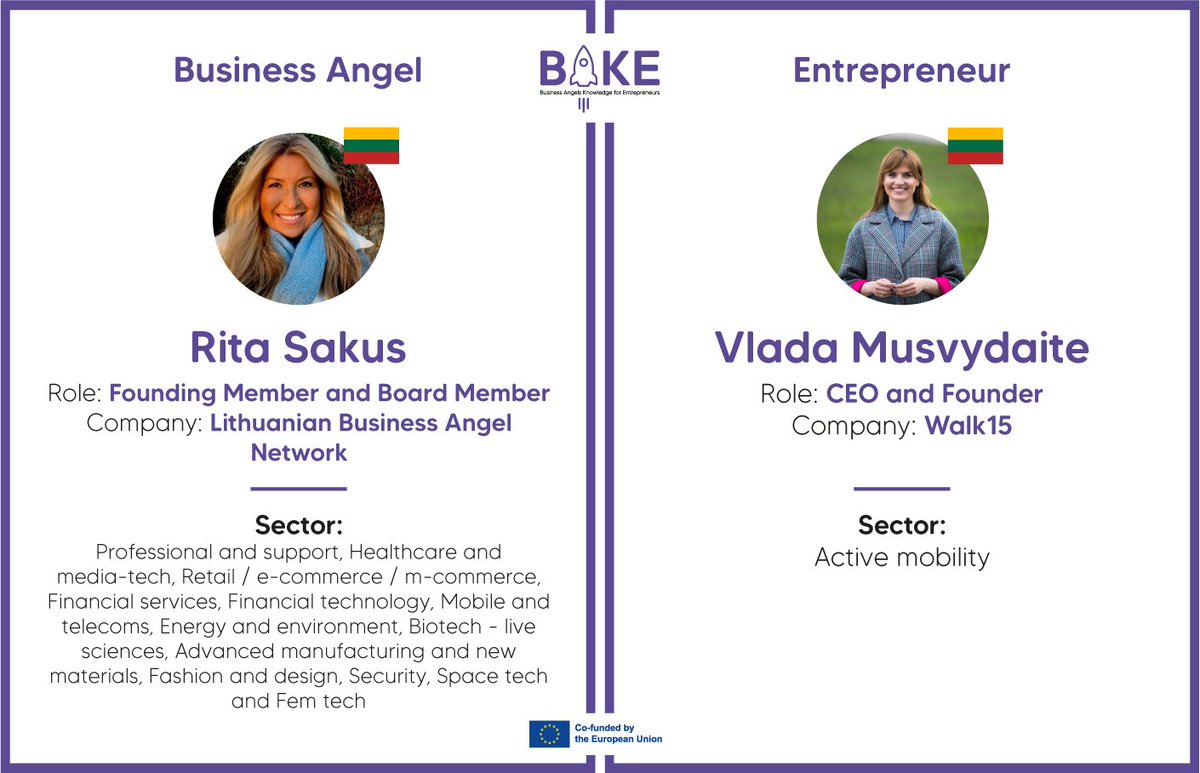 BAKE__Project's tweet photo. Meet Rita Sakus, Founding Member and Board Member of the Lithuanian Business Angel Network LitBAN 🇱🇹, and @VladaMusvydaite, CEO &amp; Founder of @walk15_app!

👼 Rita, a business angel with over 20 years of experience and more than 20 investments, co-founded LitBAN in 2018. https://t.co/bk6Rk59Cg0
