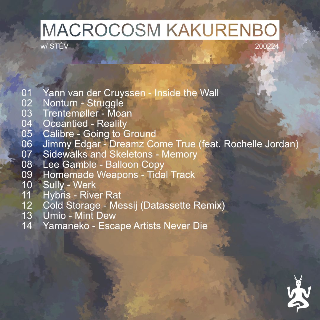 Latest episode of my radio show ‘Macrocosm Kakurenbo’ is now archived and available to re-listen on <a href="/RadioraheemMi/">Radio Raheem Milano</a> website.
‍
Artwork designed by me in Max/Jitter.

🎧 radioraheem.it/shows/macrocos…