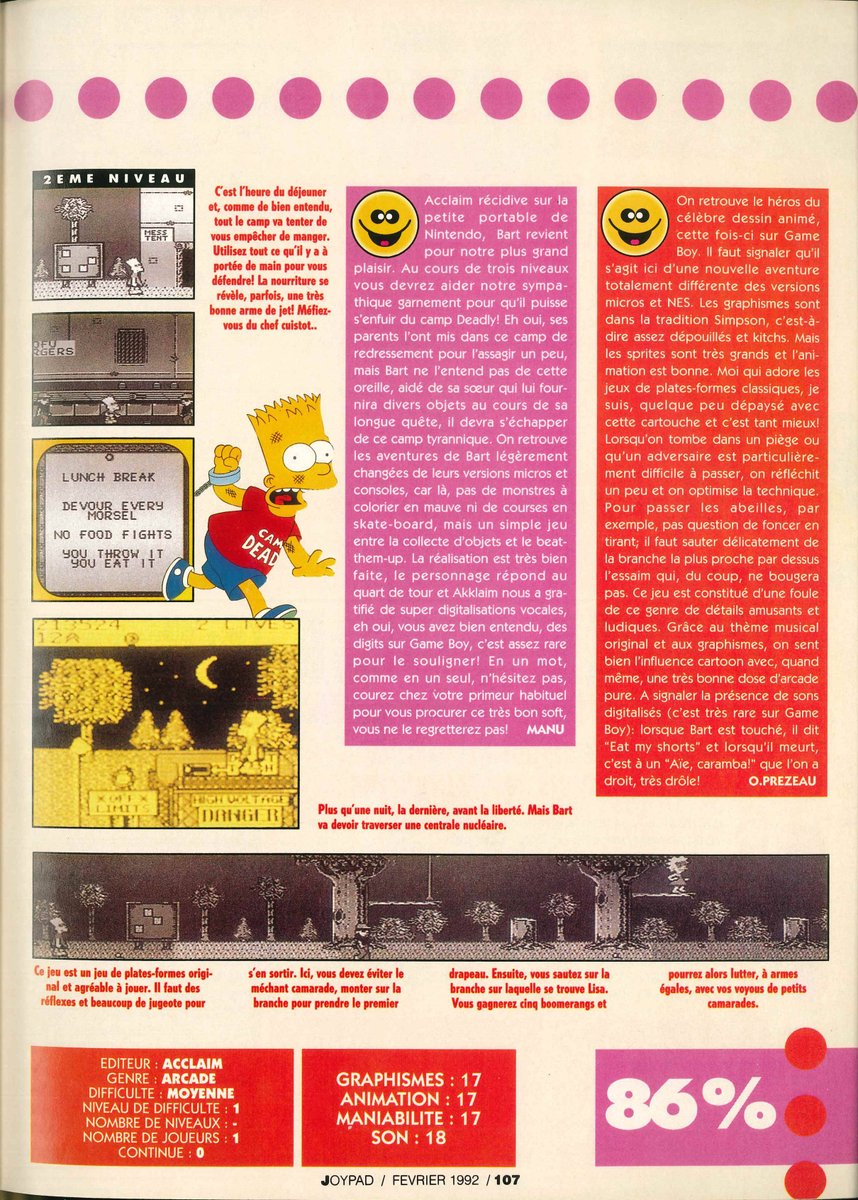 AllmightoFranky's tweet photo. Et on finit pour aujourd'hui avec les tests de #BartSimpsons escape from camp deadly,#DoubleDragon2,#FaceBall,#FortifiedZone et #MarbleMadness sur #GameBoy, a demain pour la suite du mag!! 5/5 https://t.co/d5i0TZ2GkY