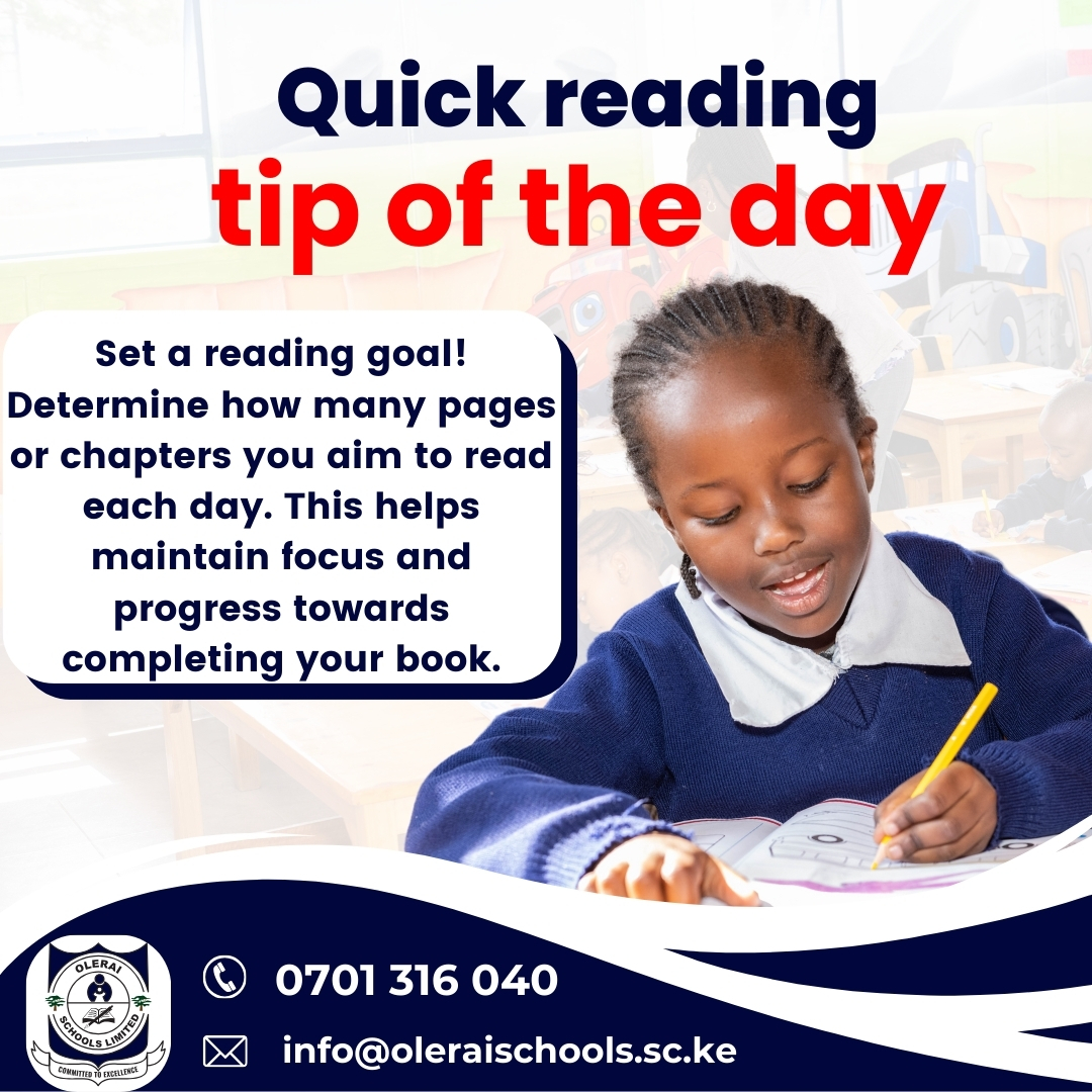 #Readingtip
Establish a daily #reading #objective!

Whether it's #pages or #chapters, setting a goal maintains #momentum toward completing your book.

#oleraischools #ReadingGoal