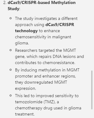 #dcvax $nwbo #gbm 

This is a really interesting area of research by Liau et al

dCas9/CRISPR-based methylation of O-6-methylguanine-DNA methyltransferase enhances chemosensitivity to temozolomide in malignant glioma
Serendipity Zapanta Rinonos,#1 Tie Li,#2 Sean Thomas Pianka,#2