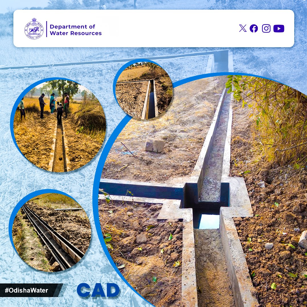 OdishaWater's tweet photo. #FieldChannelWork! The construction of a 366-meter RCC-lined channel and 16 hydraulic structures under the Dhujabhata MIP command is set to irrigate 32.63 hectares in Tora, #NuapadaDistrict. #CAD #OdishaWater
@CMO_Odisha @TukuniSahu @DC_Odisha @_anugarg @OIIPCRA_OCTDMS @OLICLTD https://t.co/rOY0vfJMC9