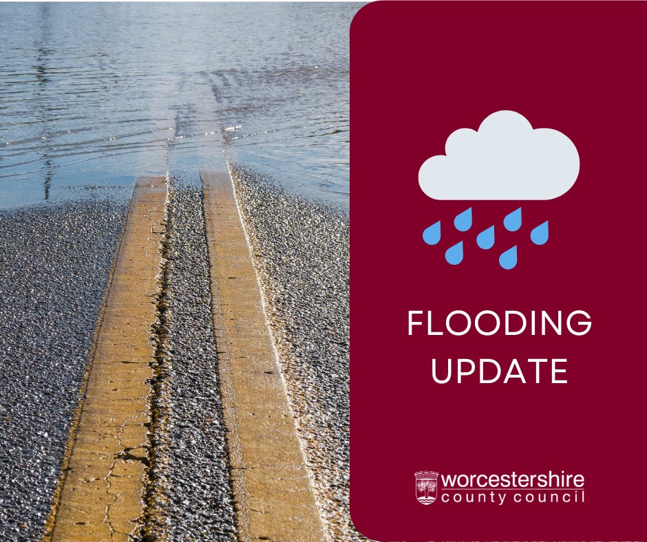 Flooding is likely on many routes today. Please drive carefully and do not enter flood water. You can keep up to date by following @WorcsTravel For advice and how to report flooding visit worcestershire.gov.uk/flooding Emergency road and school closures can be found on our website.