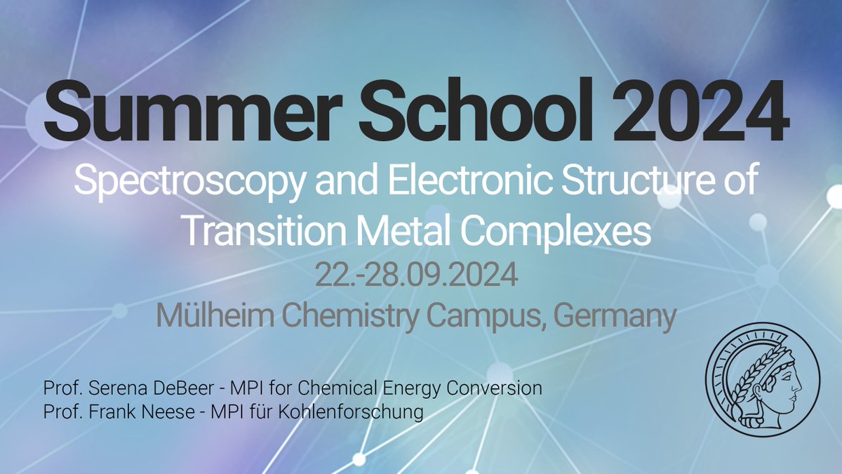 🔔 We are organising a Summer School again 🔔 SUMMER SCHOOL Spectroscopy and Electronic Structure of Transition Metal Complexes 📆 September 22-28, 2024 Now open for application! Join us! 👇 summerschool.cec.mpg.de/en/home