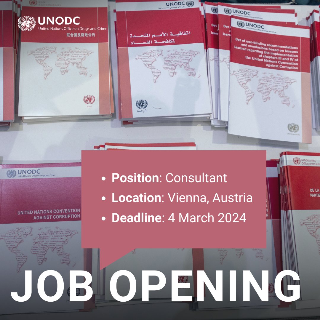 Do you have 🔴10+ years of experience in corruption prevention 🔴Knowledge of international law related to anti-corruption? Join us to develop a study analysing the outcomes of the second review cycle of the UN Convention against Corruption. Apply now▶️bit.ly/3V73kwH