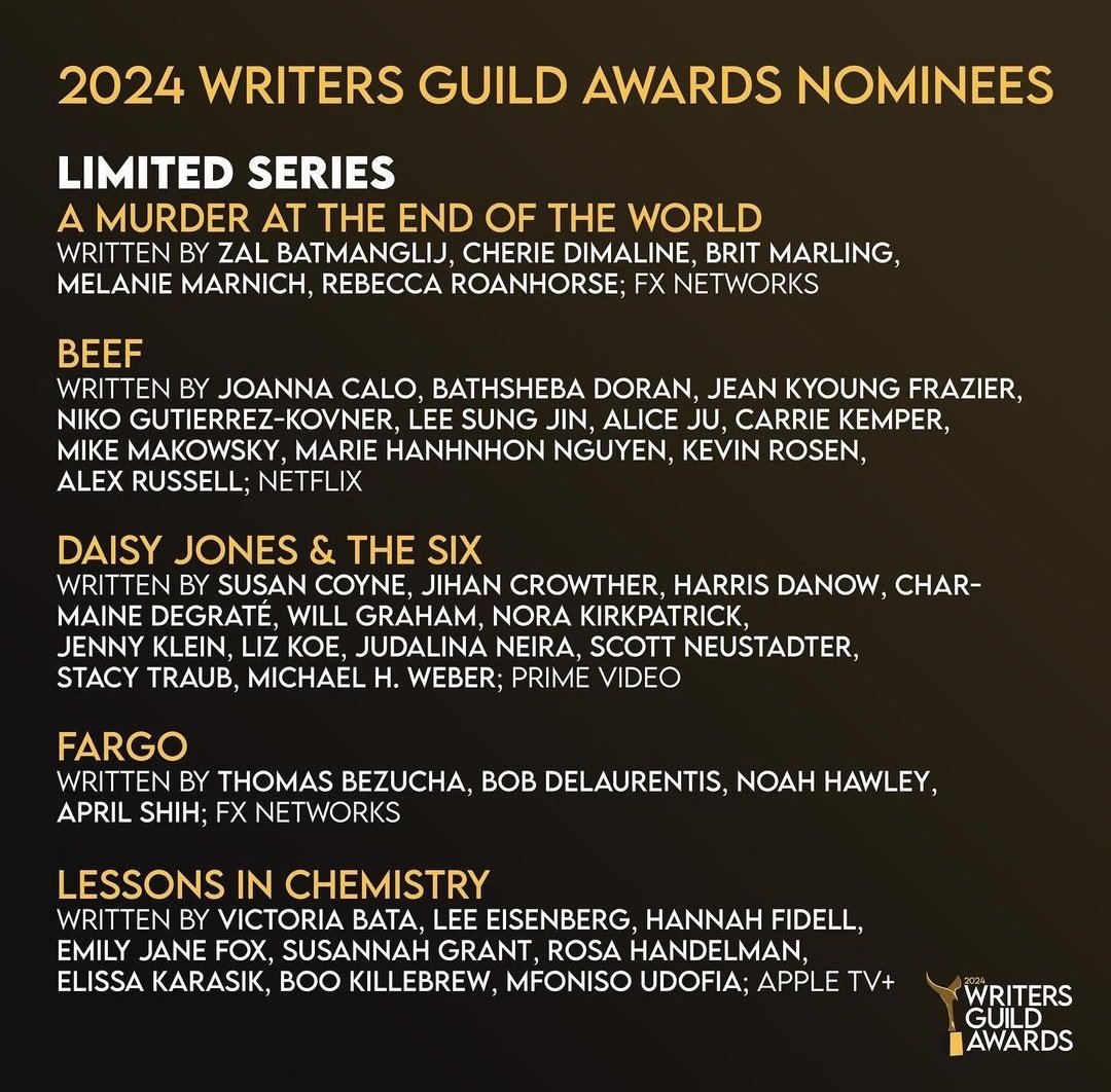 CorrinUpdates's tweet image. 👑 | "A Murder At The End Of The World", starring Emma Corrin, has been nominated for the 2024 Writers Guild Awards in the category "limited series"!