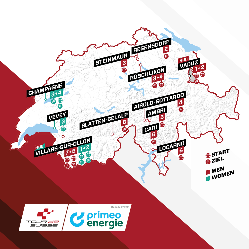 All Host Cities of the Tour de Suisse 2024 are revealed🤩 We welcome Steinmaur, Locarno and Vevey as start locations👋 Regensdorf and Airolo-Gottardo will host a stage finish🏁 Read more➡️ tourdesuisse.ch/en/featured-en… . #tds2024 #tourdesuisse