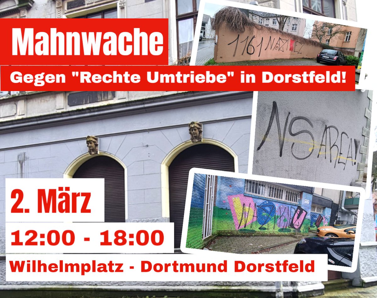 antiafd99's tweet photo. Jetzt ist es offiziell!
Samstag den 2. März veranstalte ich eine Mahnwache auf dem Wilhelmplatz in Dorstfeld. Wir stehen in unmittelbarer Nähe der Thusneldastraße 3, wo sich die zentralen Räumlichkeiten der Nazis befinden!
12:00 - 18:00 antifaschistische Präsenz in Dorstfeld✊️ https://t.co/rnwtMqKx2P