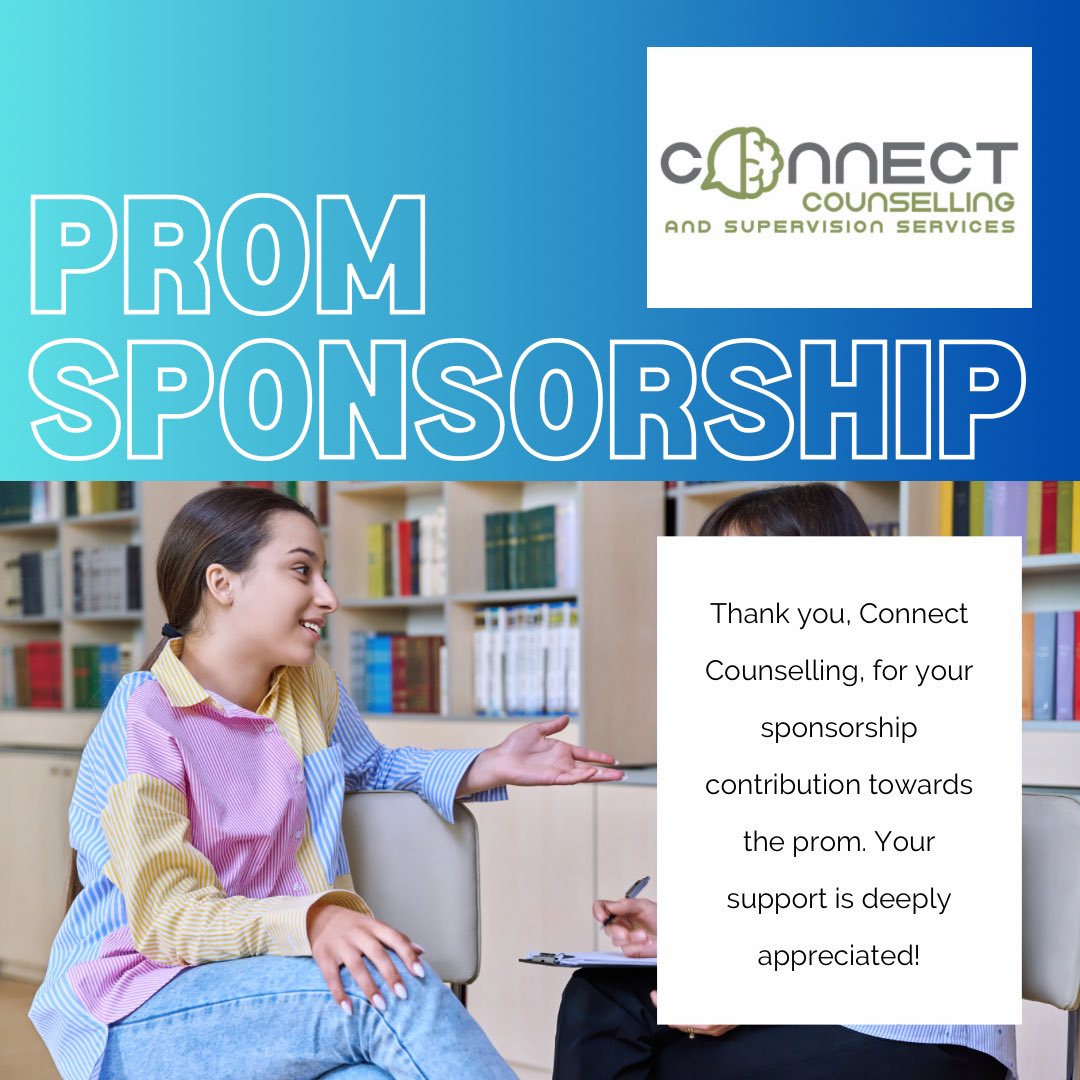 🌟 Big shoutout to Connect Counselling for their generous sponsorship contribution towards our prom! 🎉 Your support means the world to us and helps make our event even more memorable. Thank you for making a difference in our community! 💙
