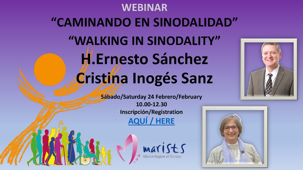 Este sábado, #webinar para seguir "Caminando en #sinodalidad". Con la presencia del H. Superior General, Ernesto Sánchez, de <a href="/fms_champagnat/">FMS Champagnat</a> y <a href="/Crisinogessanz/">Cristina Inogés Sanz</a>, teóloga laica, única mujer española con derecho a voto durante el Sínodo. Inscríbete en zoom.us/meeting/regist…