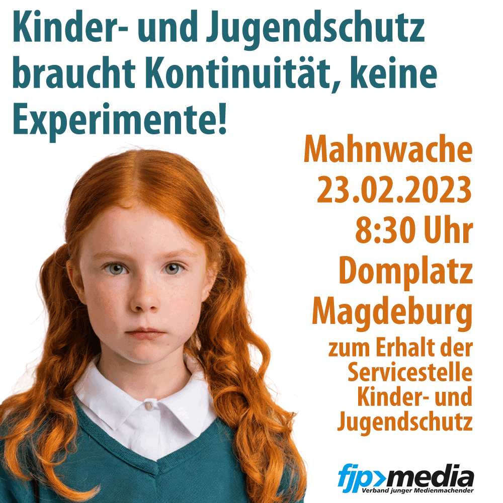 fjp-media (@fjp_media) on Twitter photo Das Team der <a href="/Servicestelle/">Servicestelle Kinder- und Jugendschutz</a> demonstriert am Freitag (23.02.2024) vor dem <a href="/Landtag_LSA/">LT Sachsen-Anhalt</a> mit einer Mahnwache gegen die Abwicklung des bestehenden Kinder- und #Jugendschutz|es.
Wir freuen uns über eure #Solidarität.
servicestelle-jugendschutz.de/0wZtL
#RettetdieServicestelle Das Team der <a href="/Servicestelle/">Servicestelle Kinder- und Jugendschutz</a> demonstriert am Freitag (23.02.2024) vor dem <a href="/Landtag_LSA/">LT Sachsen-Anhalt</a> mit einer Mahnwache gegen die Abwicklung des bestehenden Kinder- und #Jugendschutz|es.
Wir freuen uns über eure #Solidarität.
servicestelle-jugendschutz.de/0wZtL
#RettetdieServicestelle