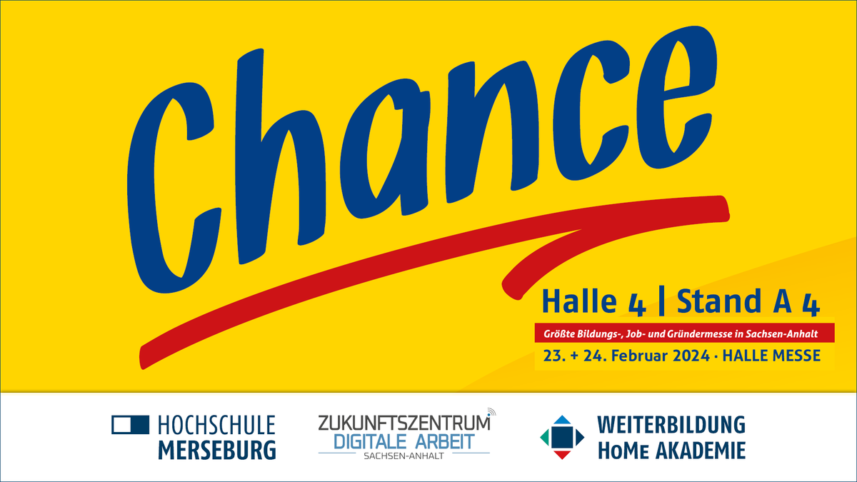 HSWeiterbildung's tweet photo. #Tipp: Auf gehts zur #Chance2024 | HALLE MESSE GmbH – Sachsen-Anhalts größte Bildungs-, Job- &amp; Gründermesse"
Verpassen Sie nicht Ihre persönliche Chance, sich ab morg. Freitag für die kommenden beiden Tage über unsere vielseitigen Weiterbildungsangeboten  zu informieren, insb.: https://t.co/NJTfgHlNGu