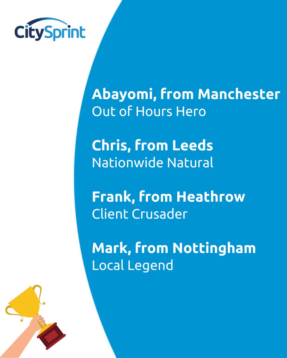 CitySprint_UK's tweet image. It’s that time again when we can unveil the latest winners of our Courier Champions scheme. Huge congratulations to our winners! 

Read more about our winners: citysprint.uk/49oqvGL

#employeeawards #employeerecognition #samedaydelivery #courier #delivery
