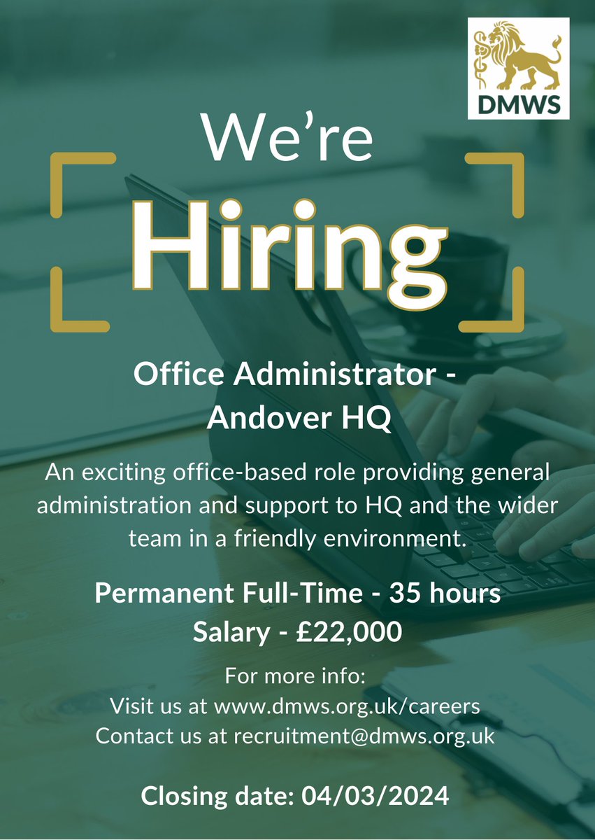 Job Vacancy: Office Administrator This is a great opportunity for someone with strong organisational skills and a dynamic, positive attitude. If you think this role could be for you, please apply at: dmws.org.uk/careers/office… #supportingthefrontline