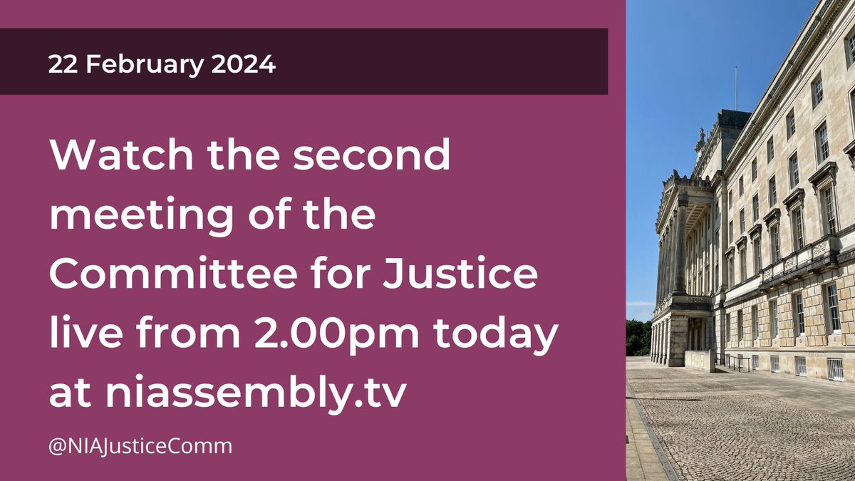 Today, the Committee for Justice will hear from Criminal Justice Inspection Northern Ireland @CJININews. Watch live from 2.00pm at niassembly.tv