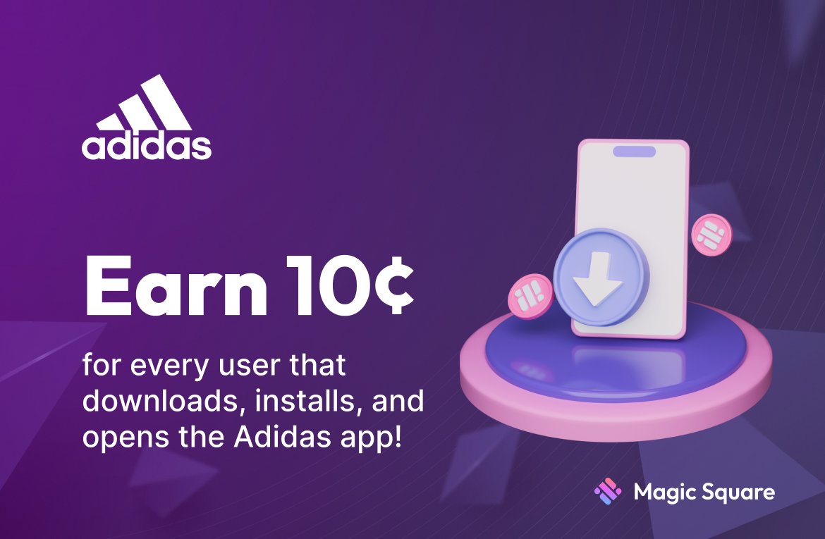 🚨 The Offer is BACK and Live on Magic Boost - #Adidas US 🚨

🤑 Earn 10¢ for every user who downloads, installs, and opens the Adidas app!

✅ Available for both new and existing users

🌎 Location: US Only

📱 Device: Android Devices Only

👉 Sign Up: magic.store/magic-boost